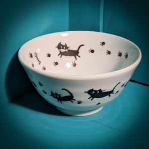 Black & white cat paw prints pet food water dish